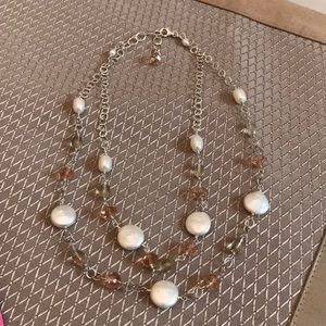 Sterling silver coin pearl necklace